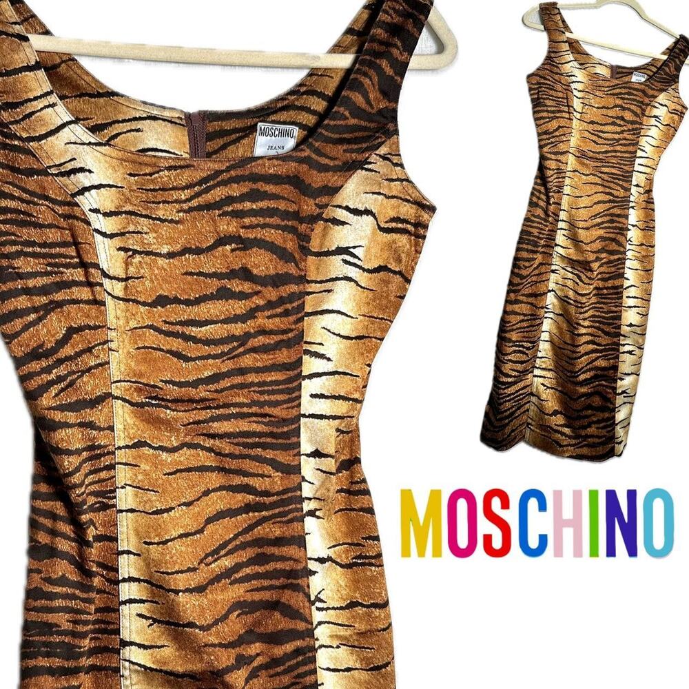 Sold- 80s Moschino Jeans Tiger Bodycon Dress - Size 6p